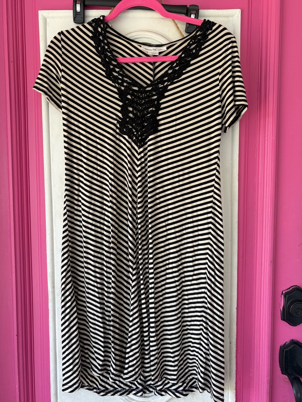 Skye's The Limit Black & White Striped Top with Crochet Detail
